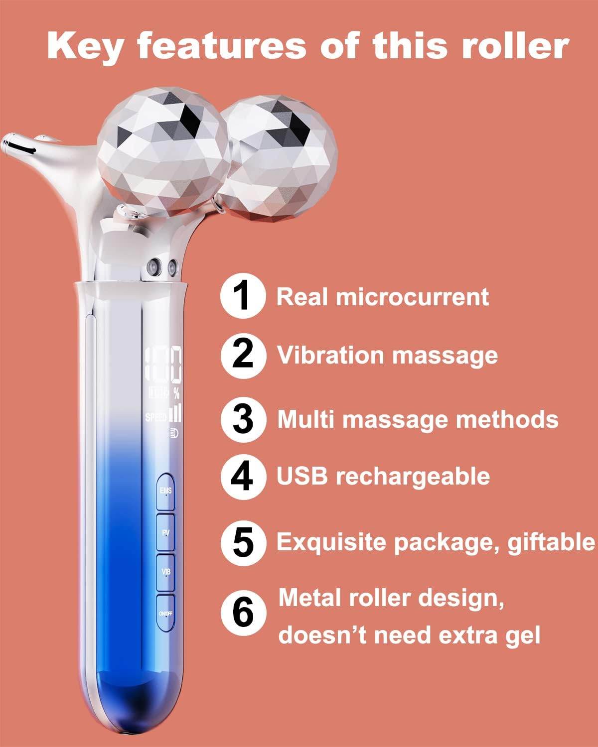 5D Microcurrent Face Massager Roller| Solanly - Solanly