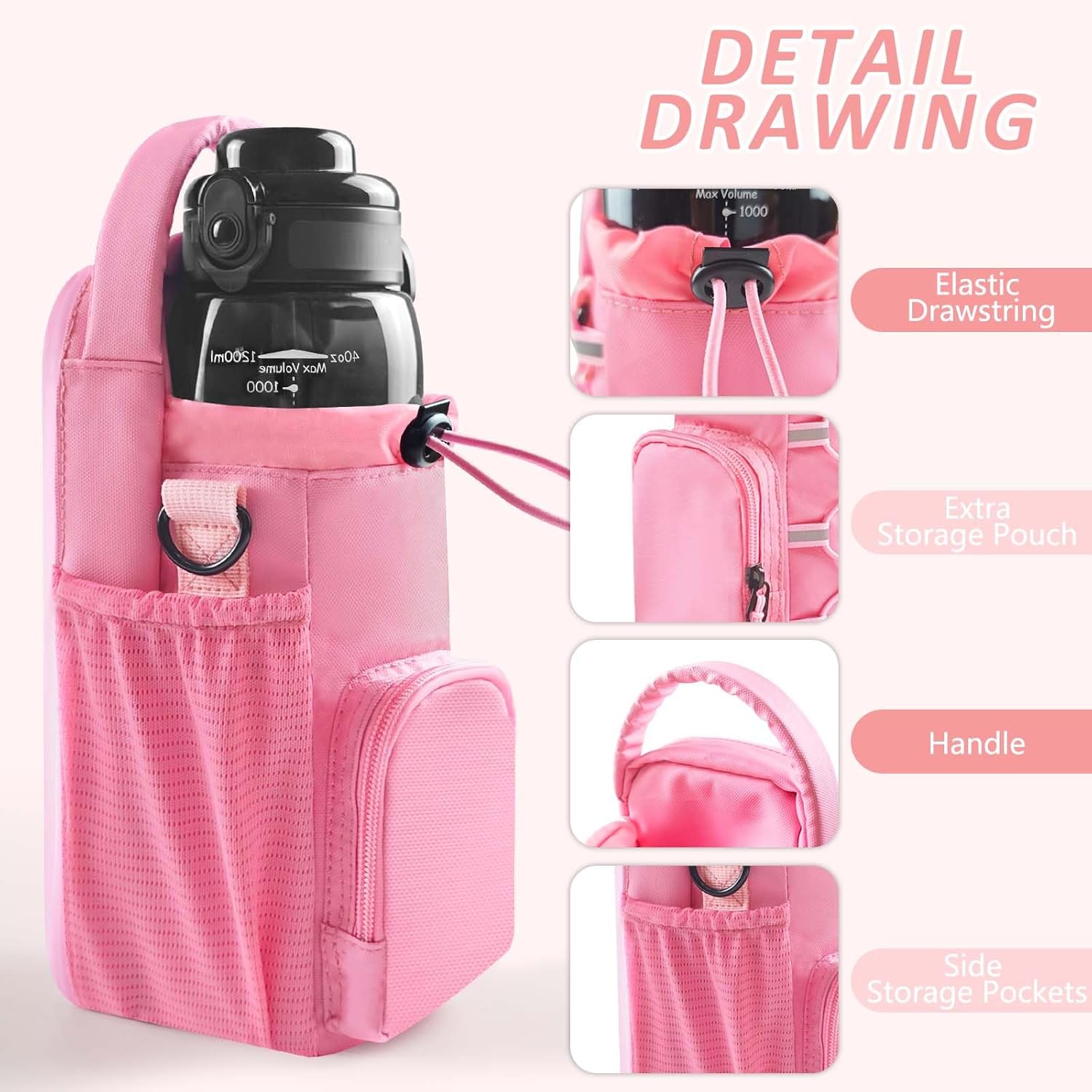 Magnetic Gym Bag for Women and Men – Small Pink Crossbody Bag with Water Bottle & Phone Holder, Gym Accessories & Fitness Gift Solanly