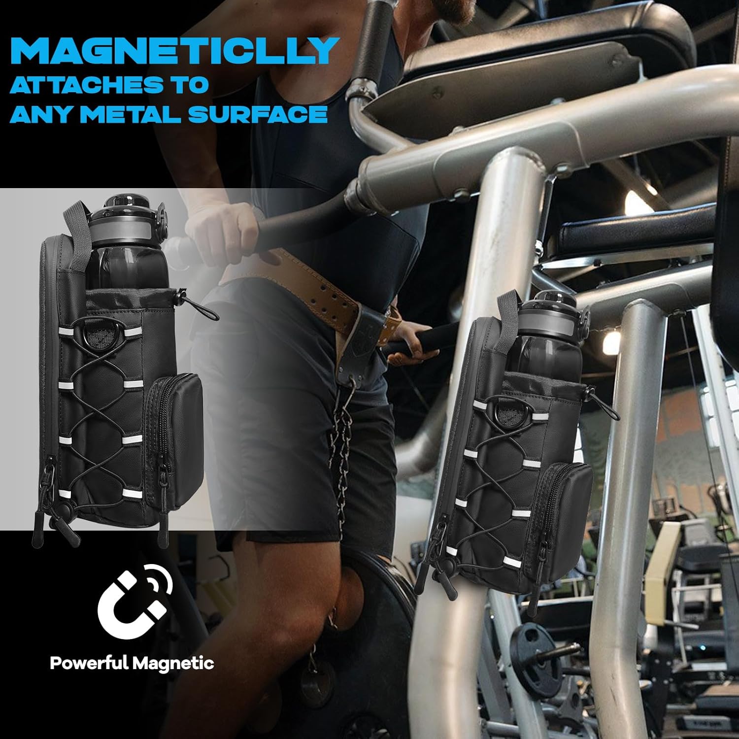 Magnetic Gym Bag – Small Black Sports Bag with Water Bottle Holder for Men & Women, Fitness Gift & Gym Accessory Solanly