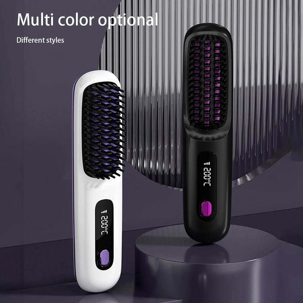 Portable Cordless Hair Straightener Brush Comb - Solanly