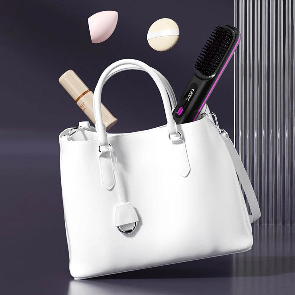 Portable Cordless Hair Straightener Brush Comb - Solanly