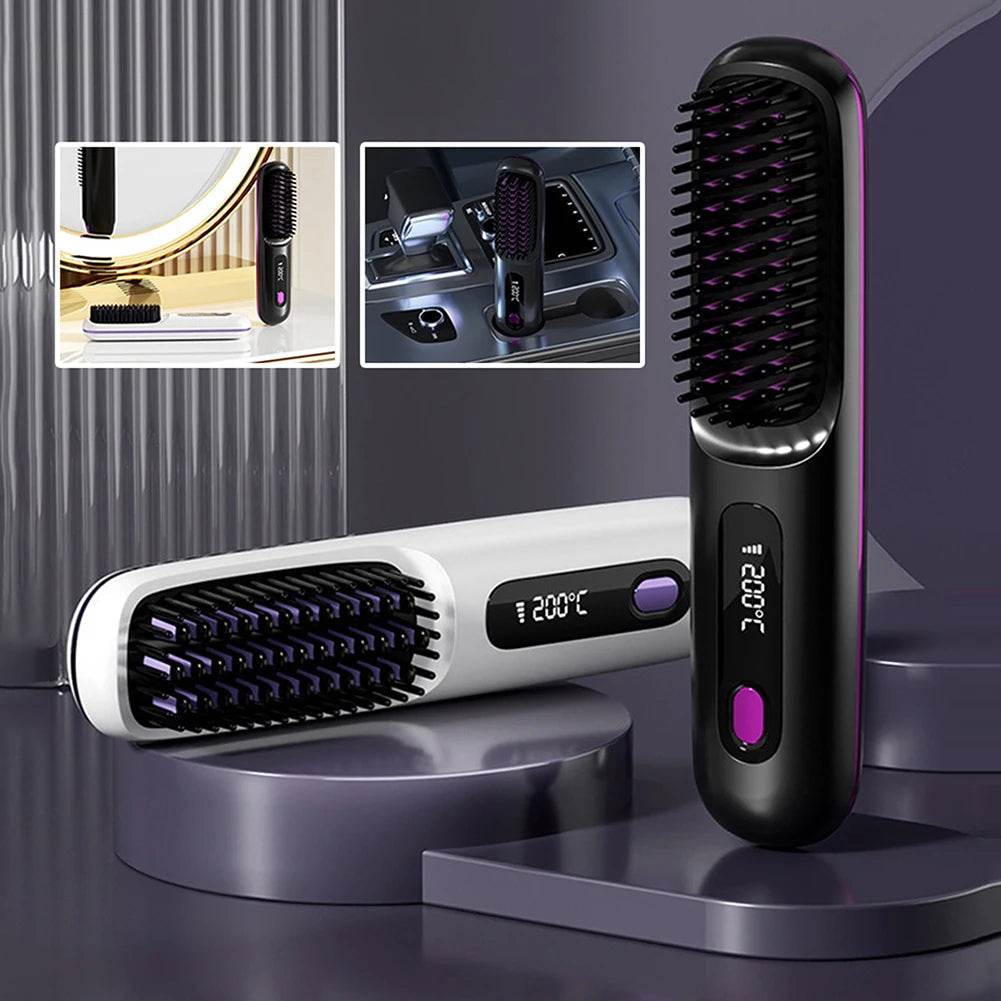 Portable Cordless Hair Straightener Brush Comb - Solanly