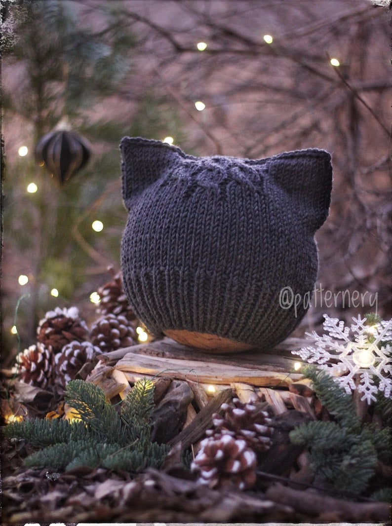 KNITTING PATTERN - Simple Kitten or Fox Ears Beanie Solanly