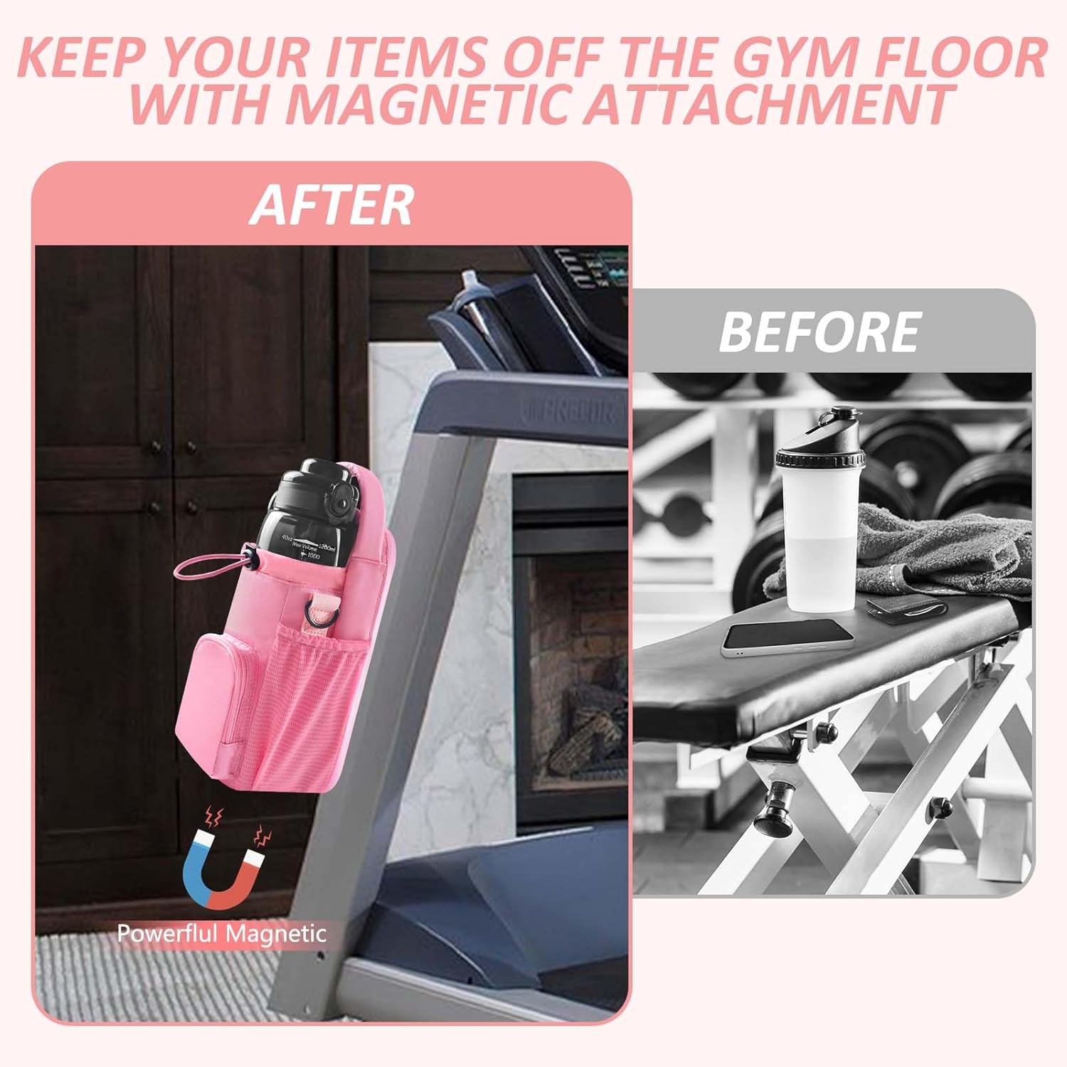 Magnetic Gym Bag for Women and Men – Small Pink Crossbody Bag with Water Bottle & Phone Holder, Gym Accessories & Fitness Gift Solanly