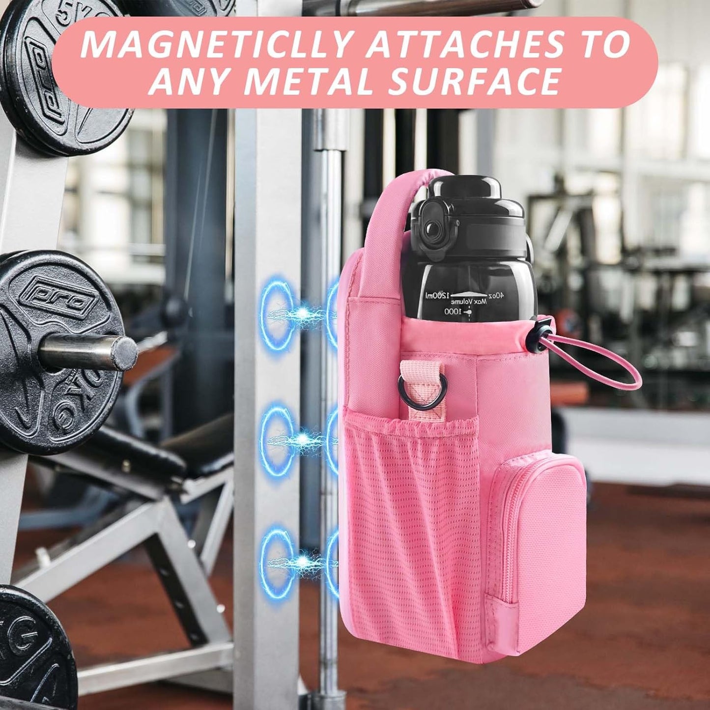Magnetic Gym Bag for Women and Men – Small Pink Crossbody Bag with Water Bottle & Phone Holder, Gym Accessories & Fitness Gift Solanly