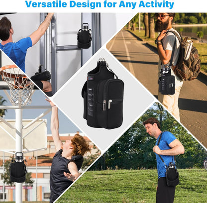 Magnetic Gym Bag Water Bottle Carrier with Phone Pockets – 5 Built-in Magnets, Neoprene Sleeve with Strap – Fits 18oz to 40oz Bottles – Black Solanly