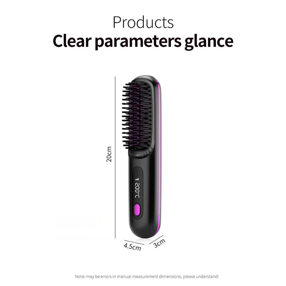 Portable Cordless Hair Straightener Brush Comb - Solanly