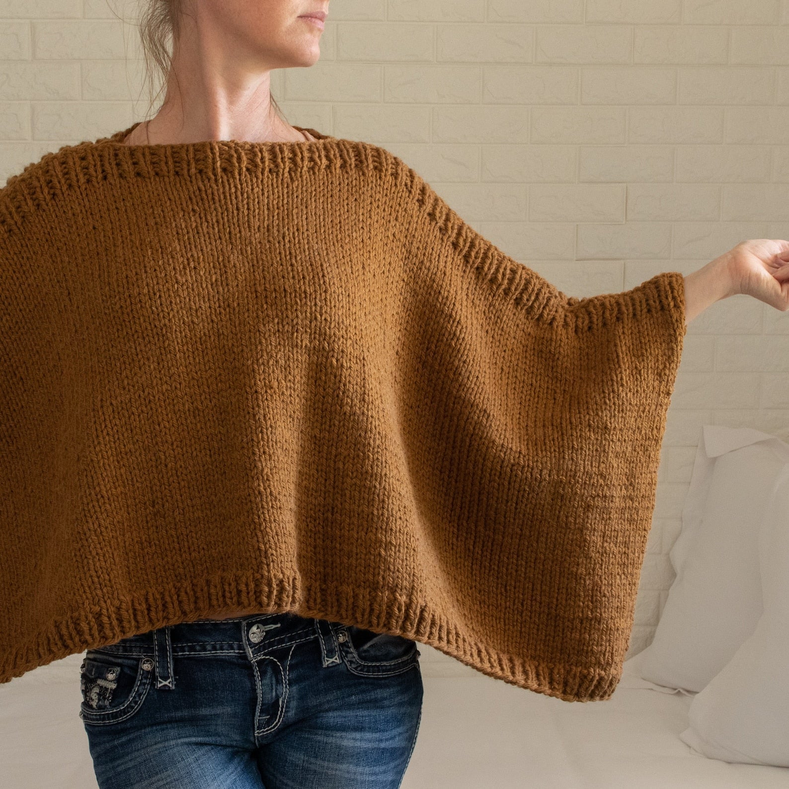 Easy Two Rectangle Modern Poncho Knitting Pattern Solanly